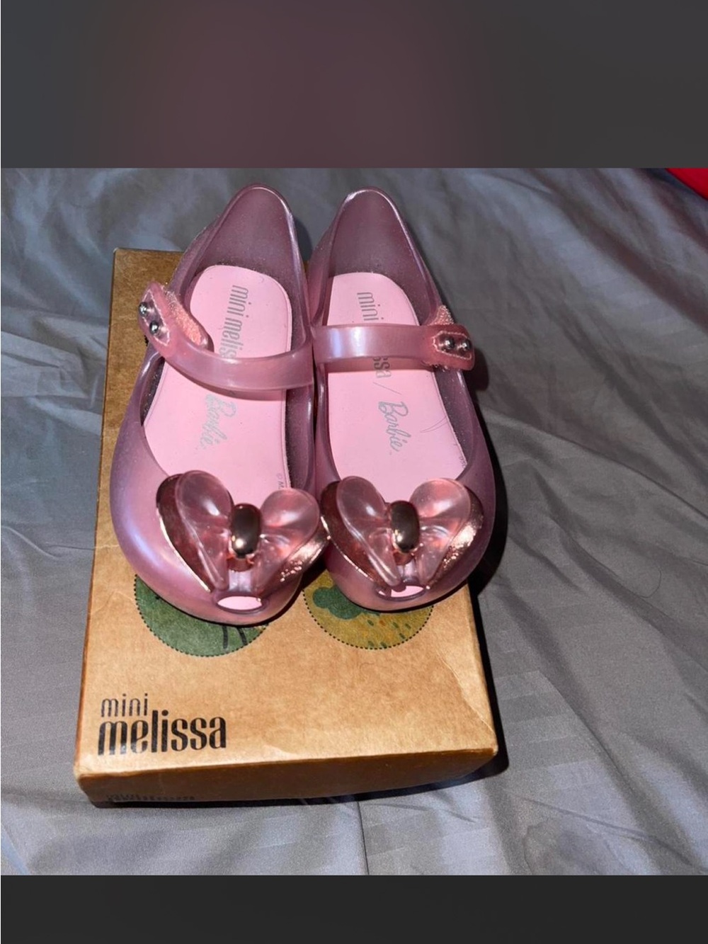 Mini Melissa Shiny Pink Jelly Mary Janes with Heart Bow